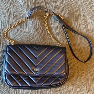 DKNY Black Quilted Crossbody Bag with Gold Hardware